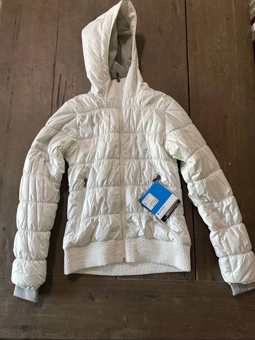 Kids White Hooded Puffer Jacket with Rib Hem